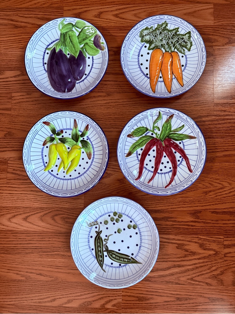 Vtg Jay Willfred Andrea by Sadek Majolica Vegetable Plates Set of 5 w/Ropes